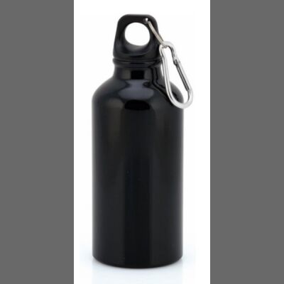 Aluminium Drinking Water Bottle with Screw cap and Carabiner, 400ml (Black)  Thumbnail